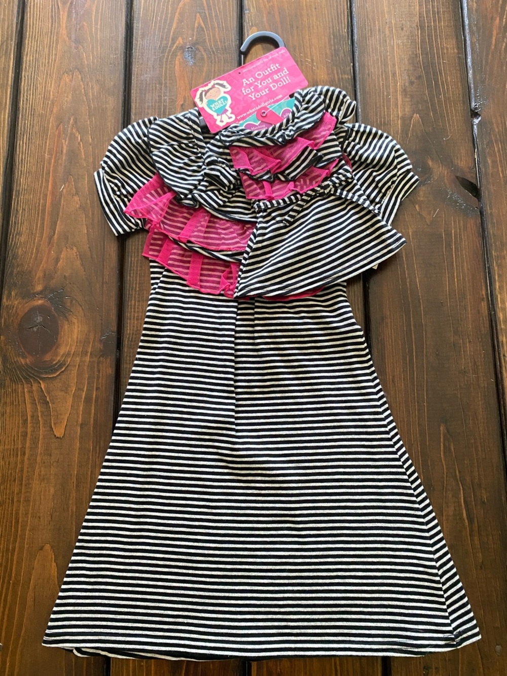What A Doll Striped Dress w/Pink Ruffle Trim and Matching Doll Dress! Size 4/5